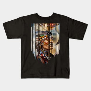 Native American Headdress in striped frame Kids T-Shirt